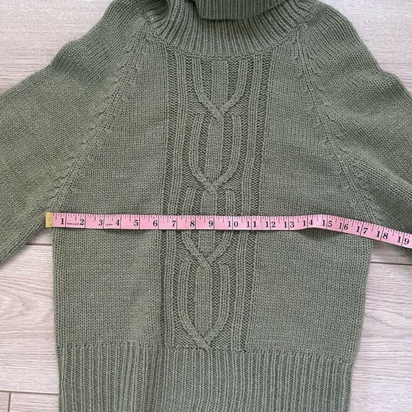 FENN WRIGHT MANSON Green CHUNKY CABLE COWL NECK WOOL BLEND SWEATER-MED. - Picture 6 of 7